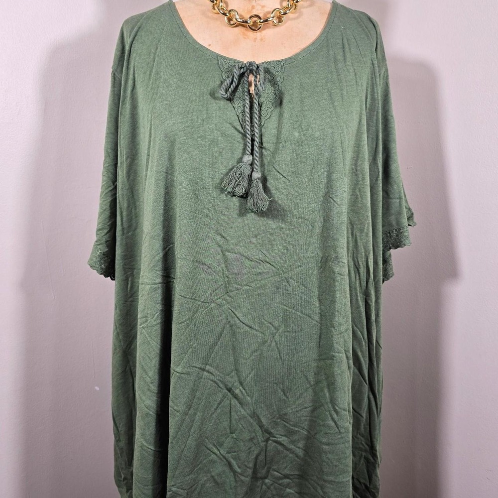Woman Within olive green lightweight tassel top size 5X 38/40